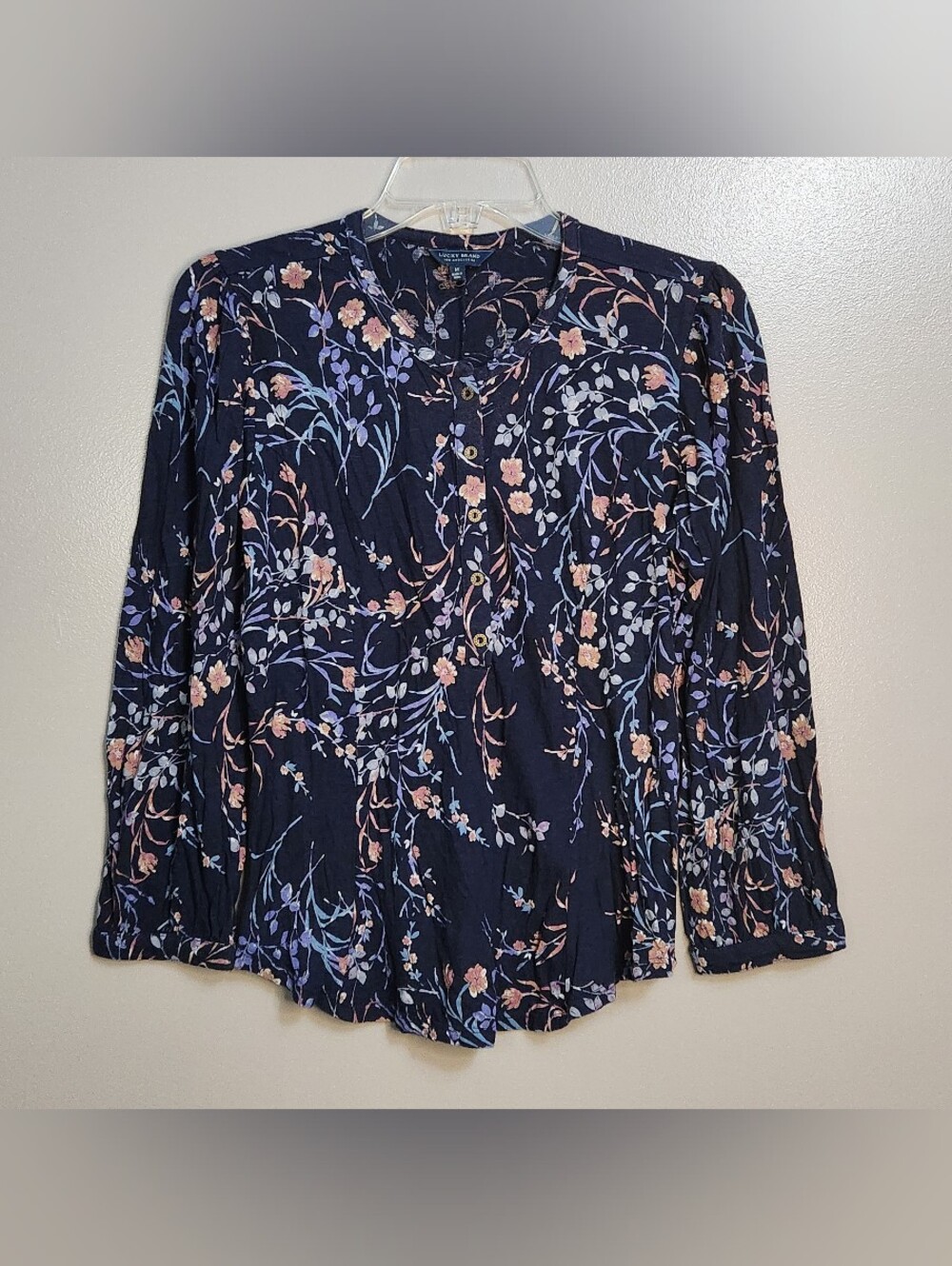 Lucky Brand Navy Floral Button-Front Blouse Size M